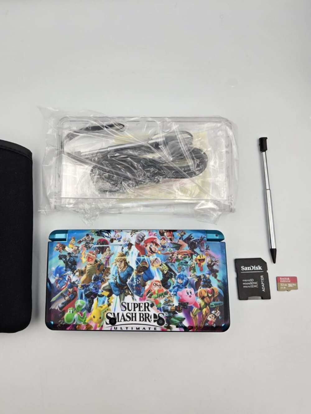 Nintendo 3DS Aqua Blue Super Smash Bros Custom 32GB Case Charger Tested